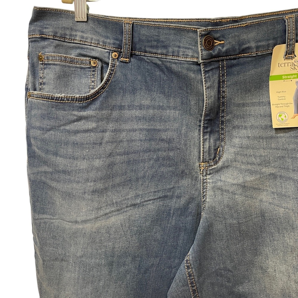 TERRA & SKY Jeans Women's Sz. 24W Petite Blue Hi-Rise Straight Tummy Control NEW - Picture 3 of 12